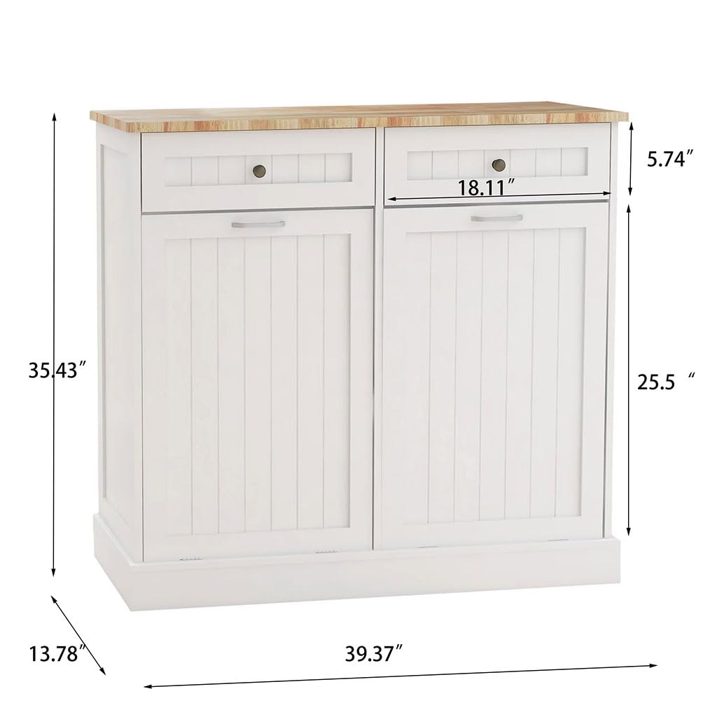 White Wooden Tilt Out Trash Can Cabinet with 2 Drawers X204