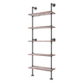 5 Tier Solid Wood Industrial Pipe Ladder Shelf T4146