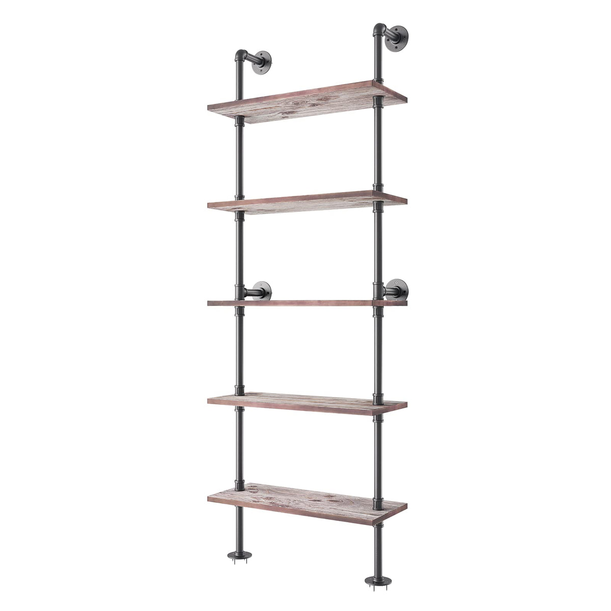 5 Tier Solid Wood Industrial Pipe Ladder Shelf T4146