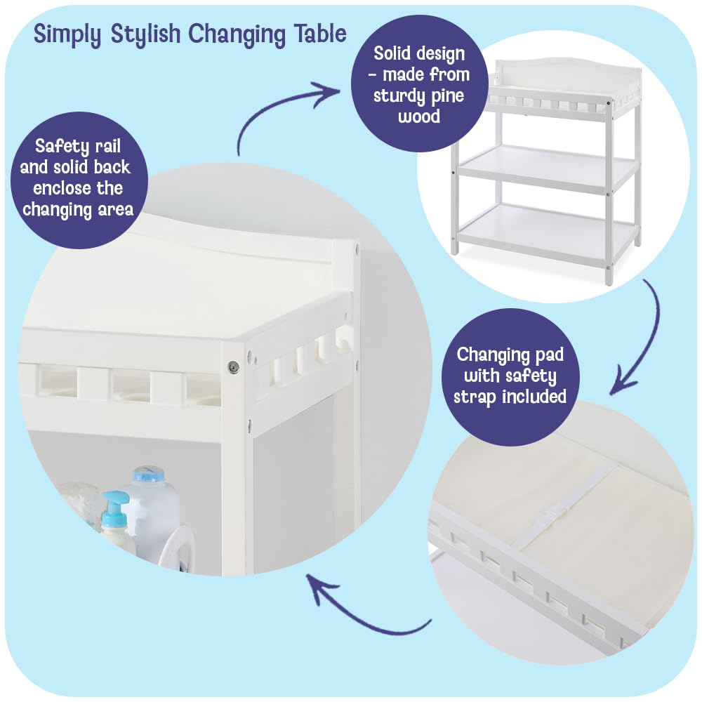 White Baby Changing Table with Pad & Storage Shelves S35611