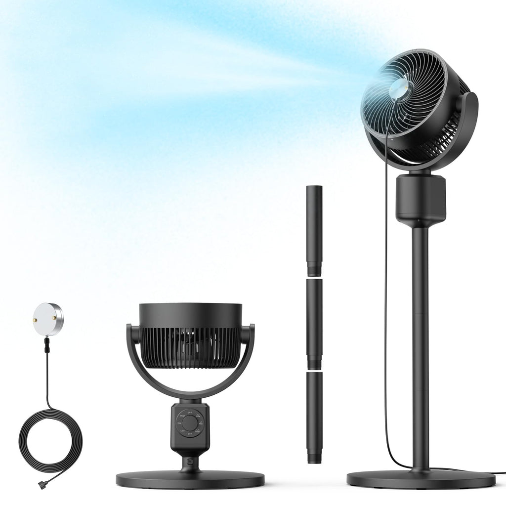 Compact Misting Pedestal Fan with Magnetic Mister, Quiet Air Circulator Standing Fan, 16-34" Adj. Height, 70°Auto-Oscillation, 3 Speeds N792