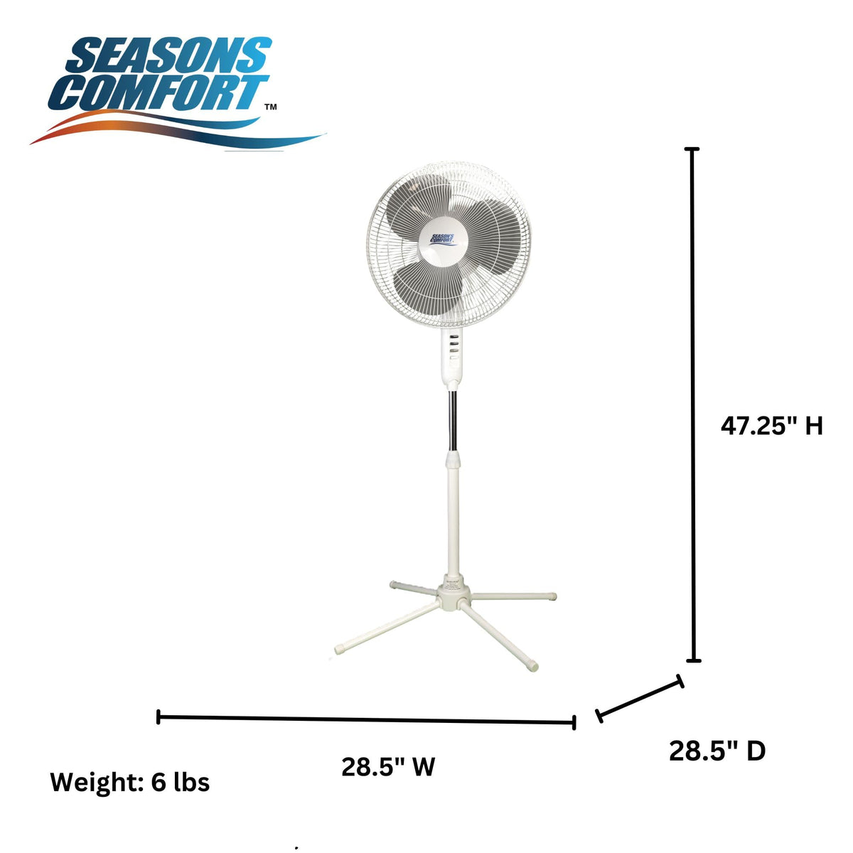 16 Inch Oscillating Pedestal Fan White 3 Speeds Adjustable Height S28401