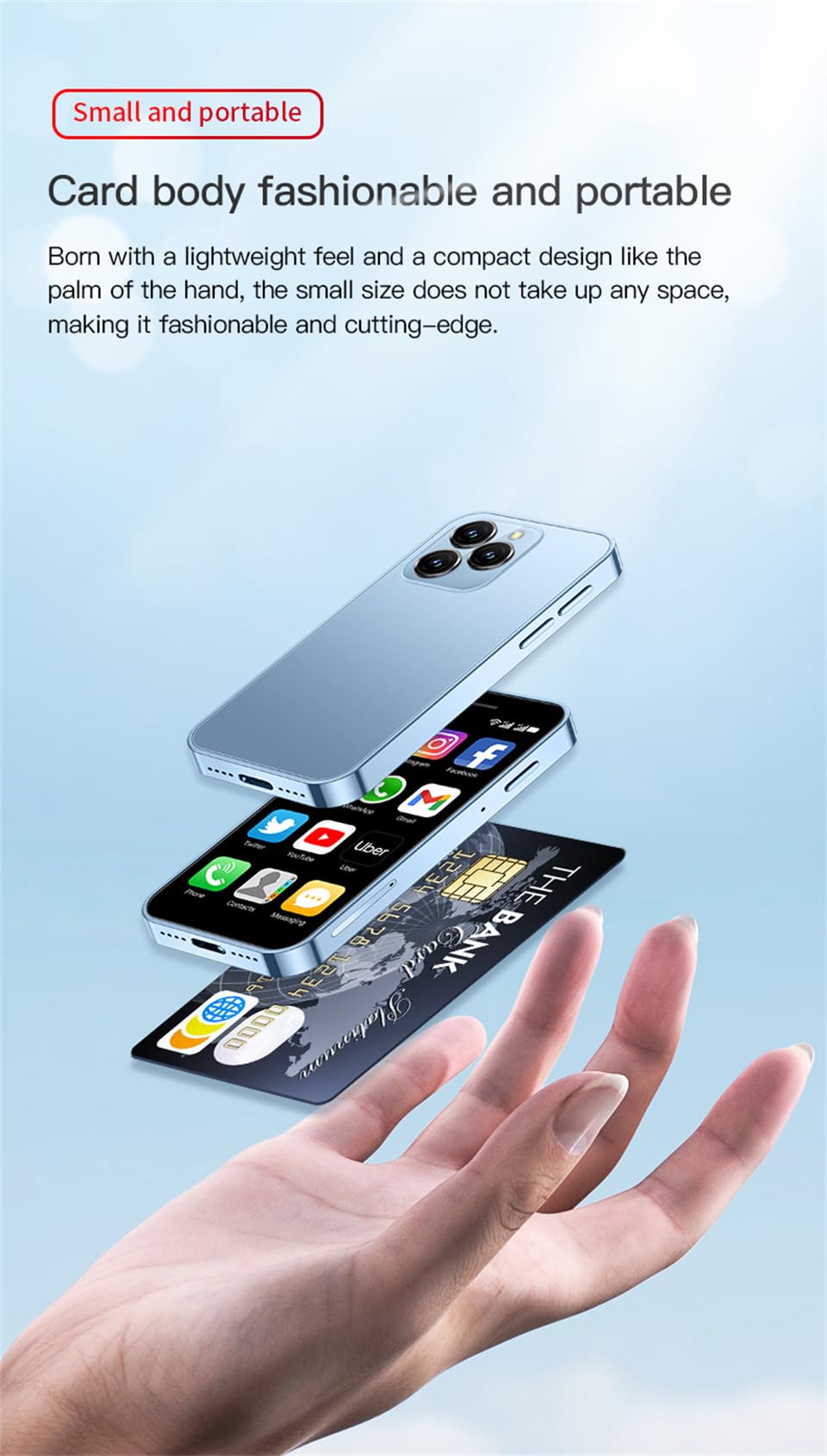 3.0 inch Mini Smartphone 4G LTE Android 10 Quad Core 2000mAh Type-C Dual SIM Purple 3GB RAM 64GB ROM W1666