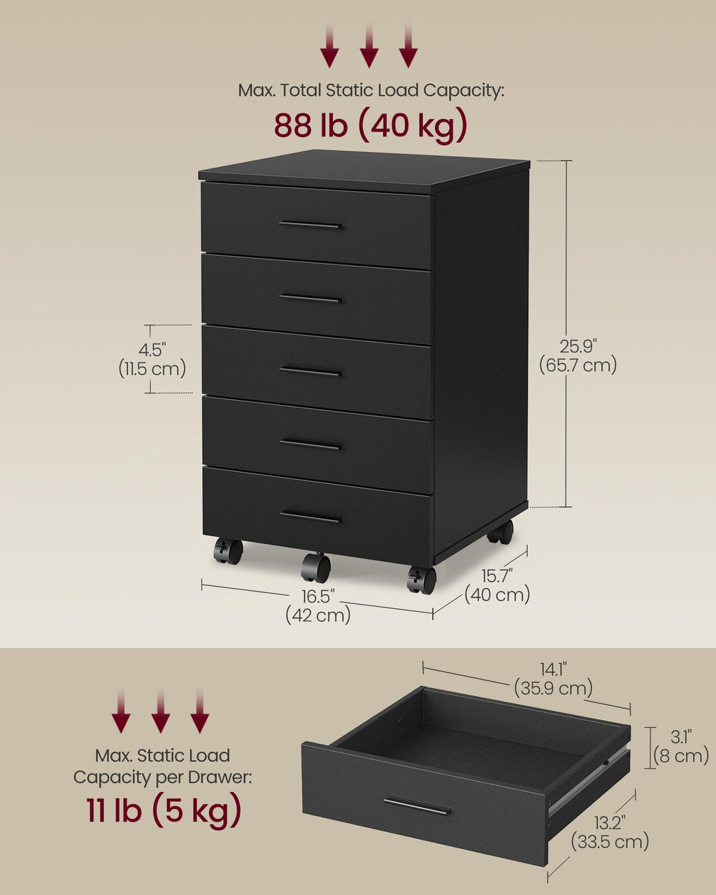 Mobile Pedestal Filing Cabinet with Wheels R364