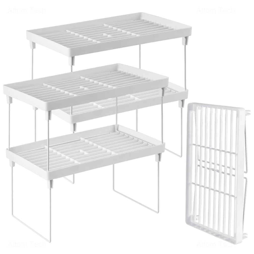 4-Pack Stackable Plastic Kitchen Storage Shelf Foldable Rack White U371