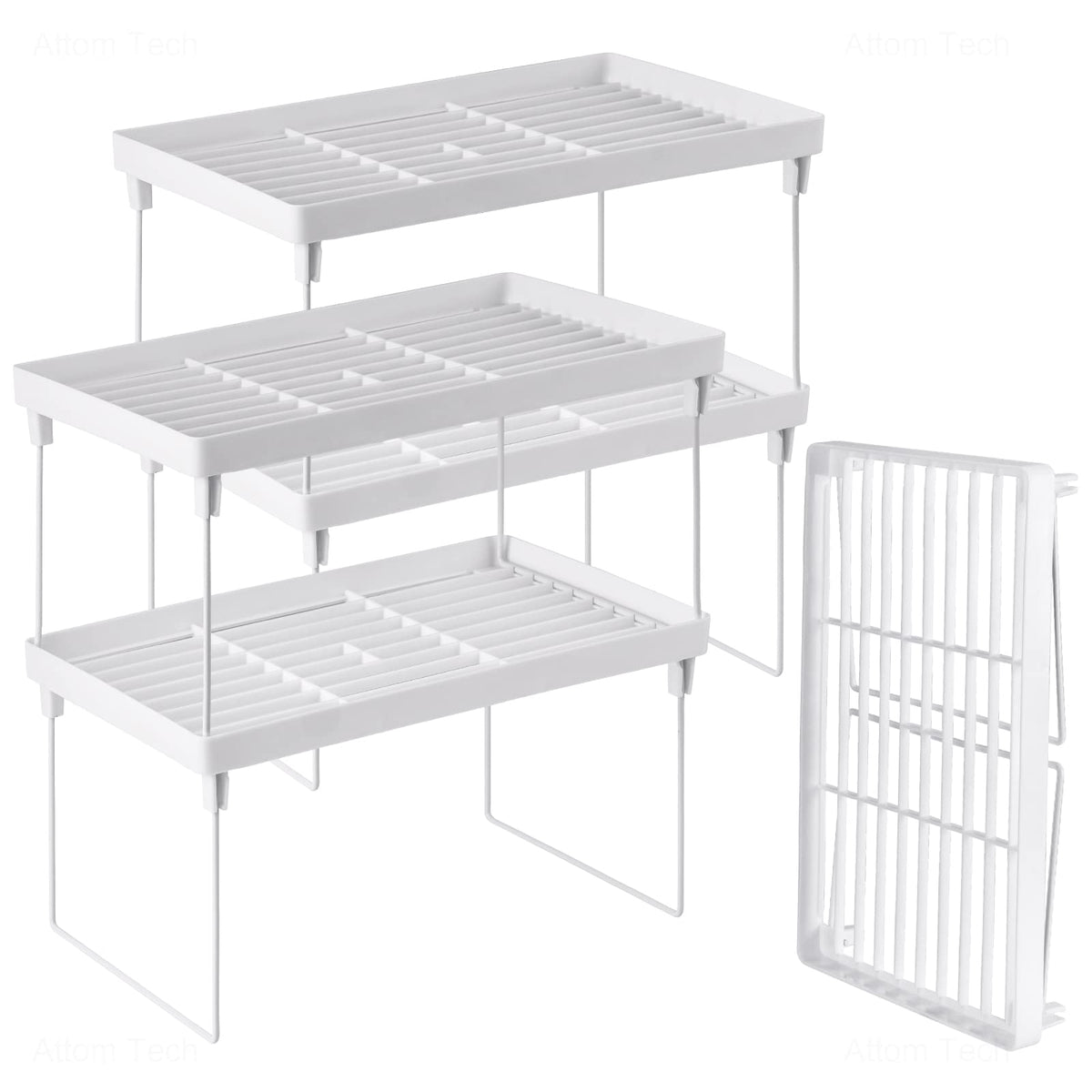 4-Pack Stackable Plastic Kitchen Storage Shelf Foldable Rack White U371
