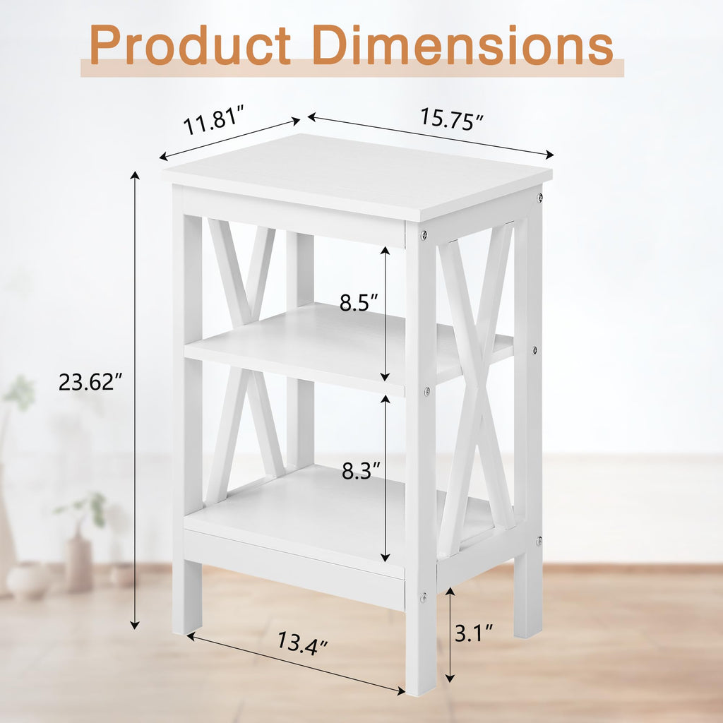 24" Tall 3-Tier Pearl White End Table O18645