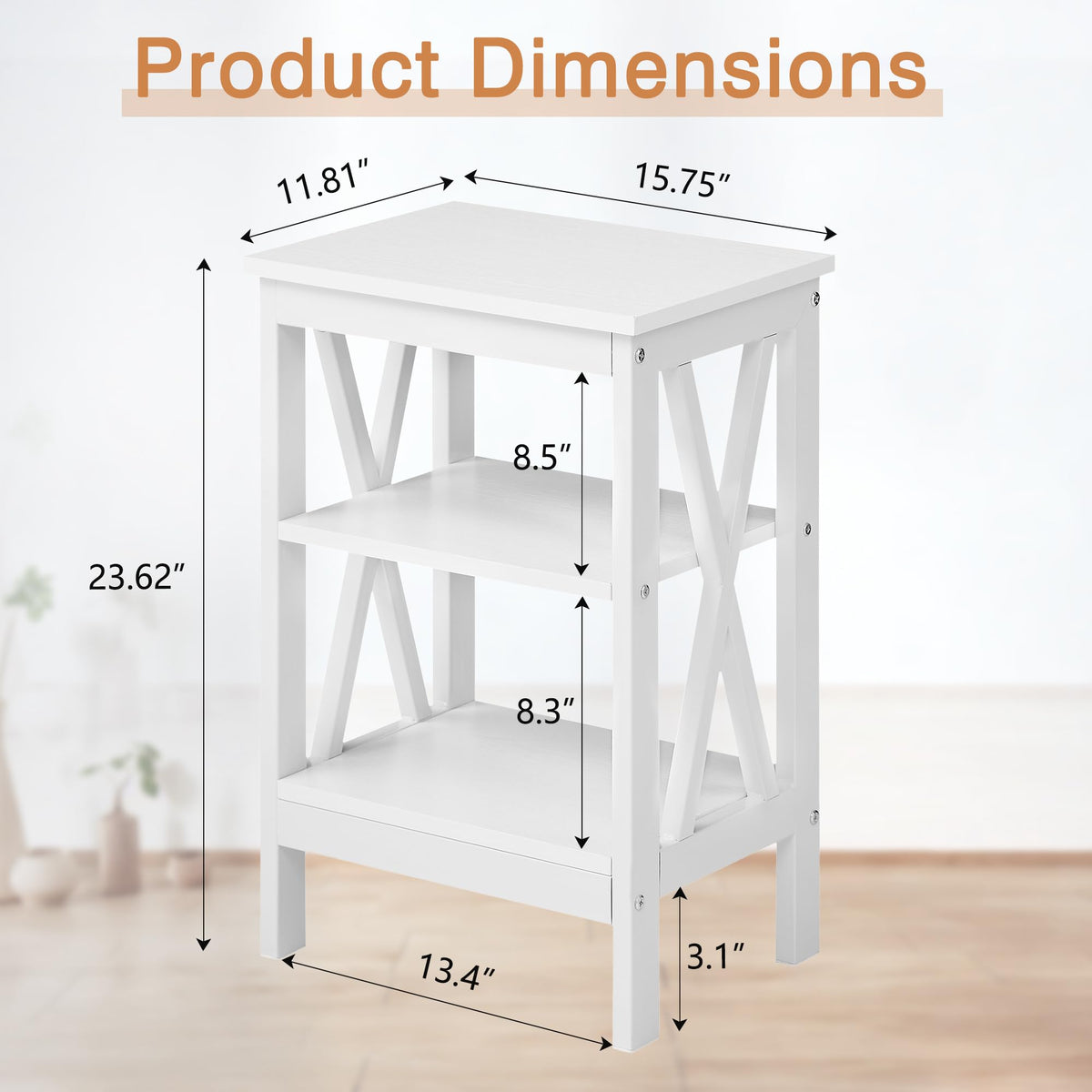 24" Tall 3-Tier Pearl White End Table O18645