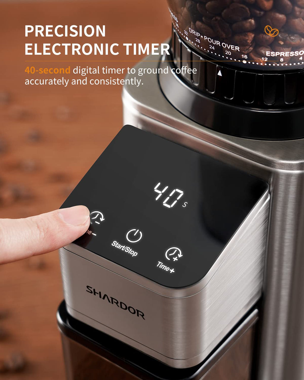 Conical Burr Coffee Bean Grinder, 48 Settings, Silver O99126