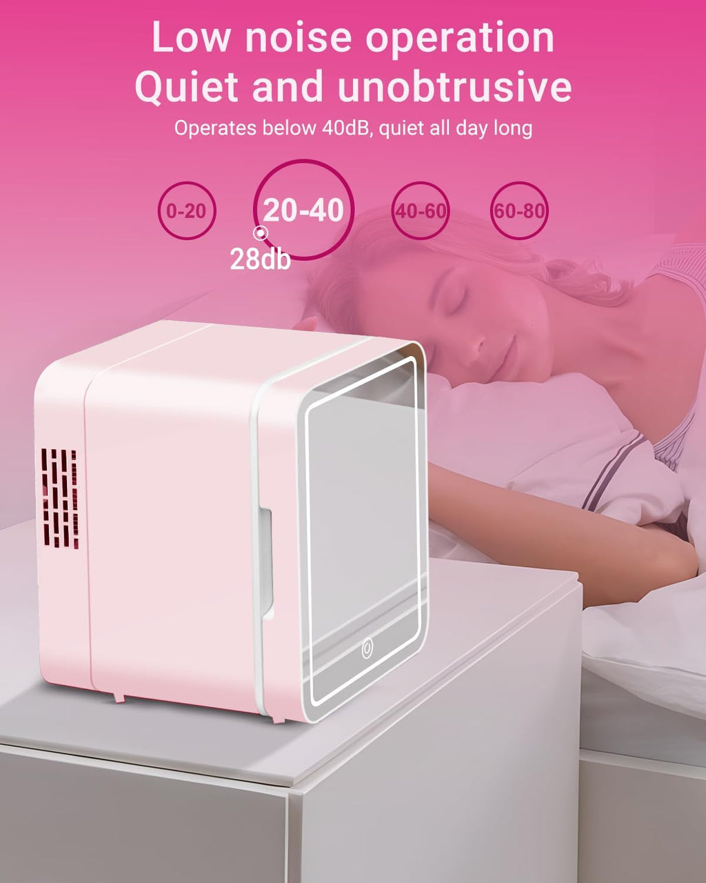 4-Liter Pink Portable Mini Fridge with Mirrored Door X3929