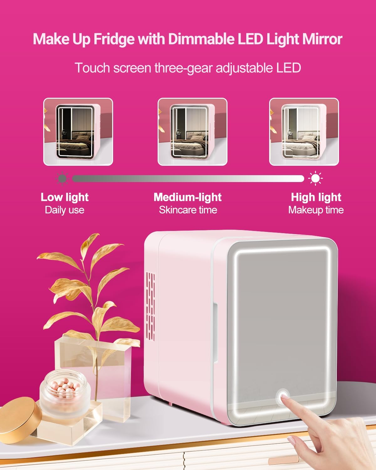 4-Liter Pink Portable Mini Fridge with Mirrored Door X3929