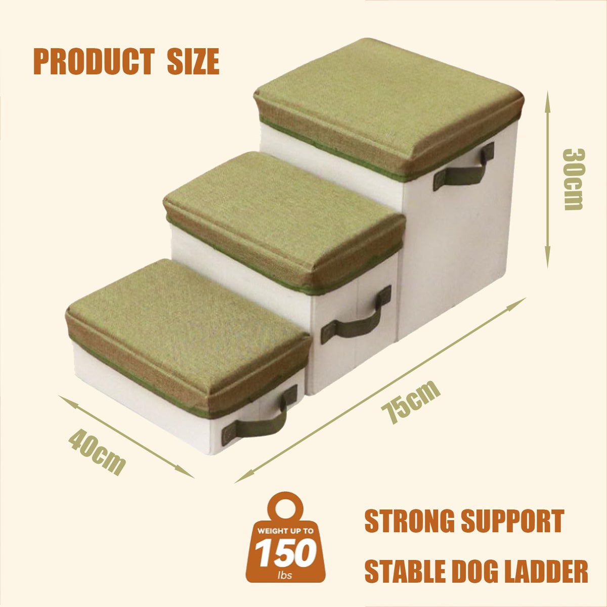 3 Step Foldable Non-Slip Dog Stairs with Storage J6916