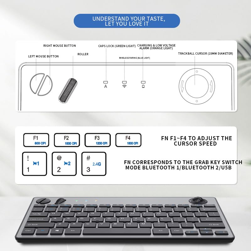 78 Keys Dual Mode Wireless Trackball Keyboard C842954