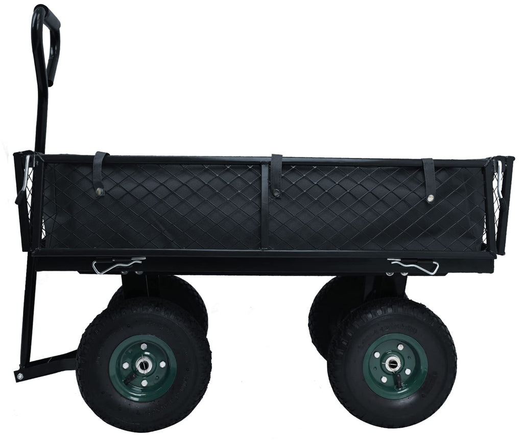 Heavy Duty Garden Cart, 400 Lb Capacity, Mesh Steel Folding Utility Wagon, Black B651143