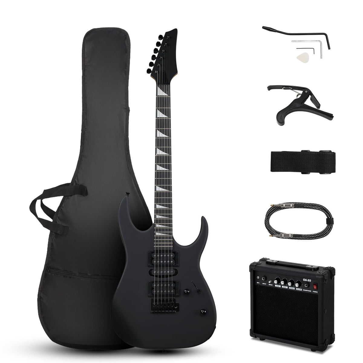 39" Matte Black Electric Guitar with 20Watt Amp B2368