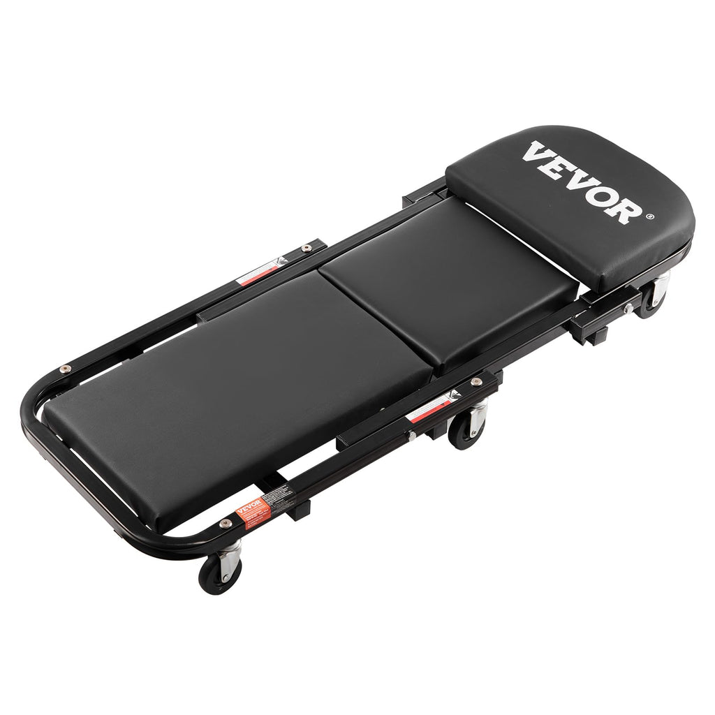 Foldable Rolling Mechanic Creeper with 6 Wheels Padded Seat Q276