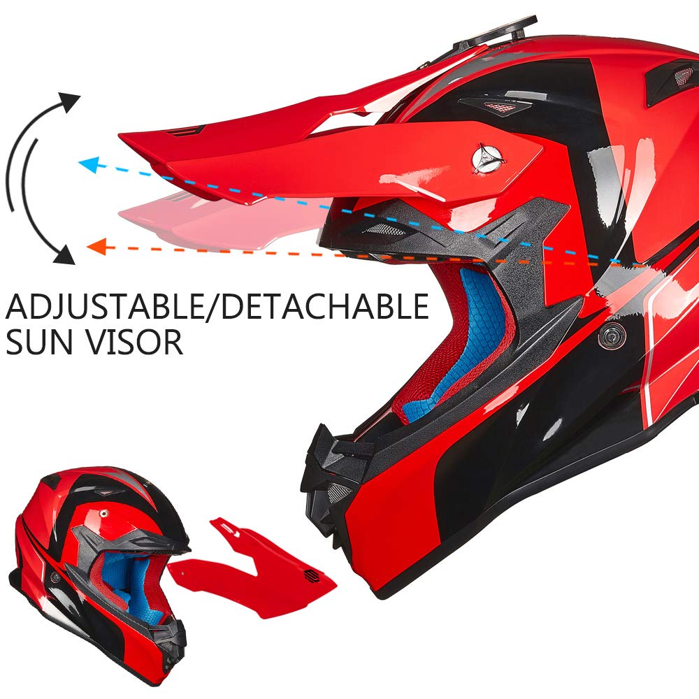 Adult Dirt Bike Helmets ATV Motocross Helmet with Camera Mount DOT Red Black M W86384