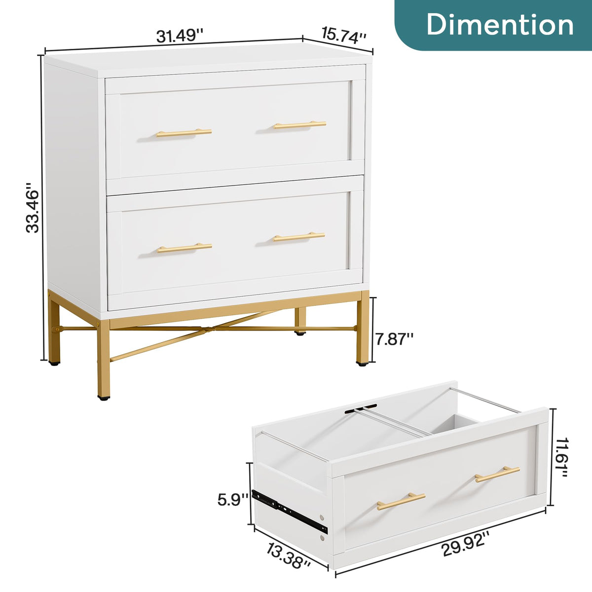 White 2 Drawer Wood File Cabinet Y6577
