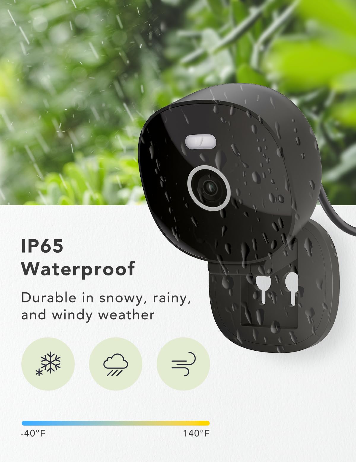 2K Wired Security Camera, Indoor/Outdoor, IP65 Waterproof Color Night Vision, Black K48909