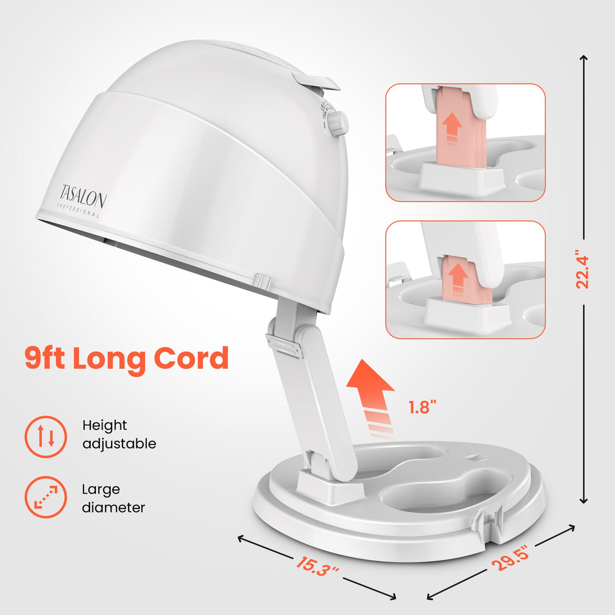 Portable Height Adjustable Hooded Hair Dryer White G570123