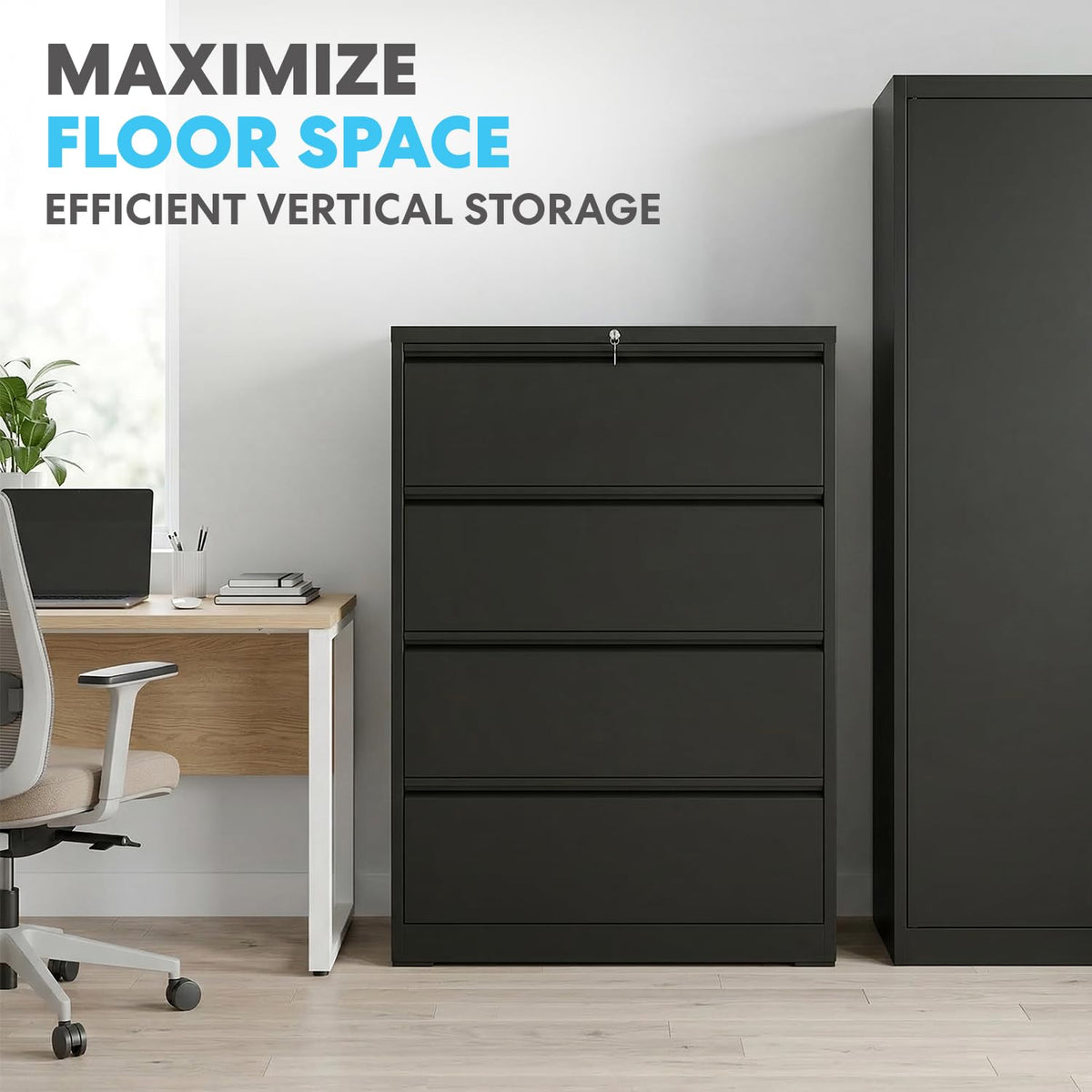 4 Drawer Black Metal File Cabinet with Lock D863978
