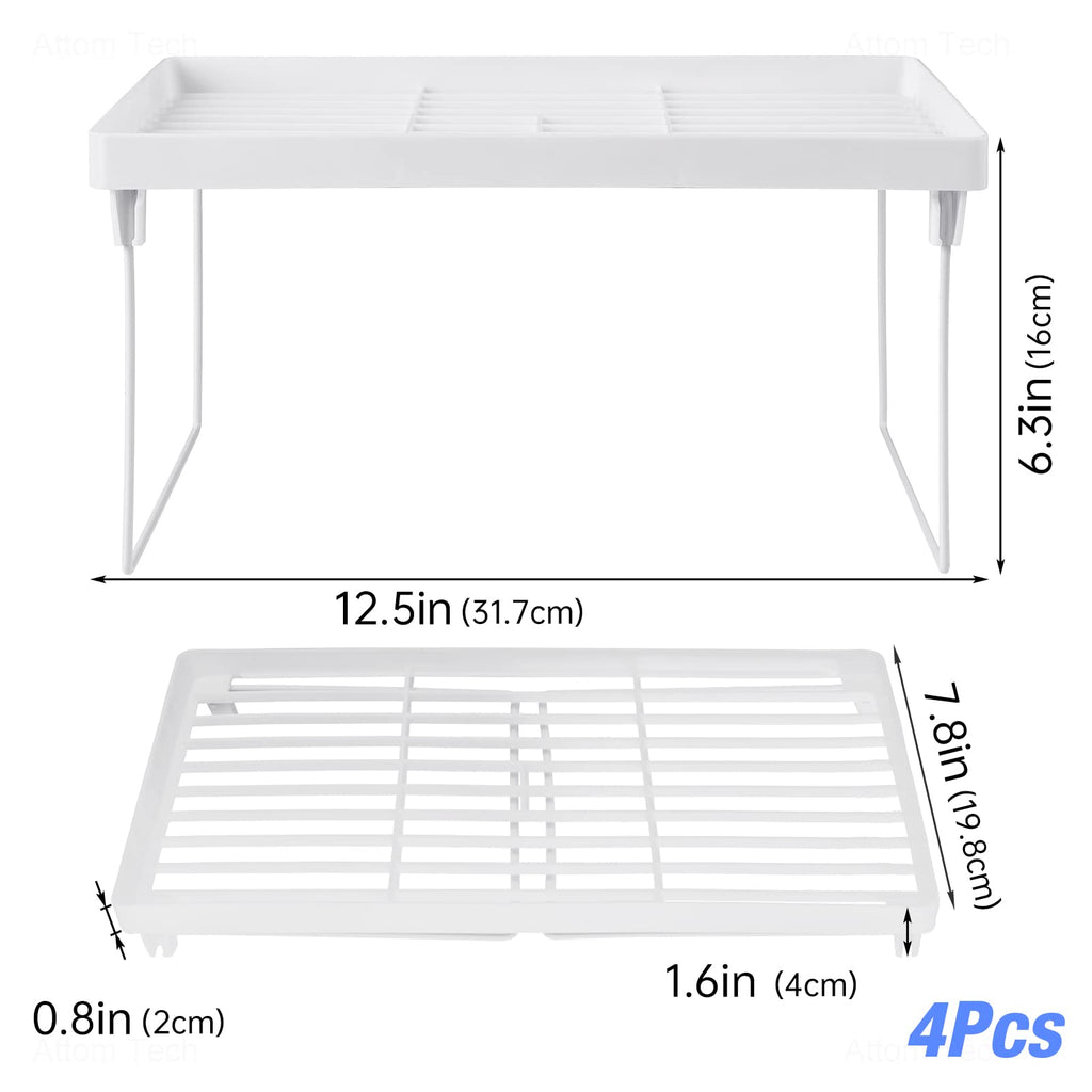 4-Pack Stackable Plastic Kitchen Storage Shelf Foldable Rack White U371