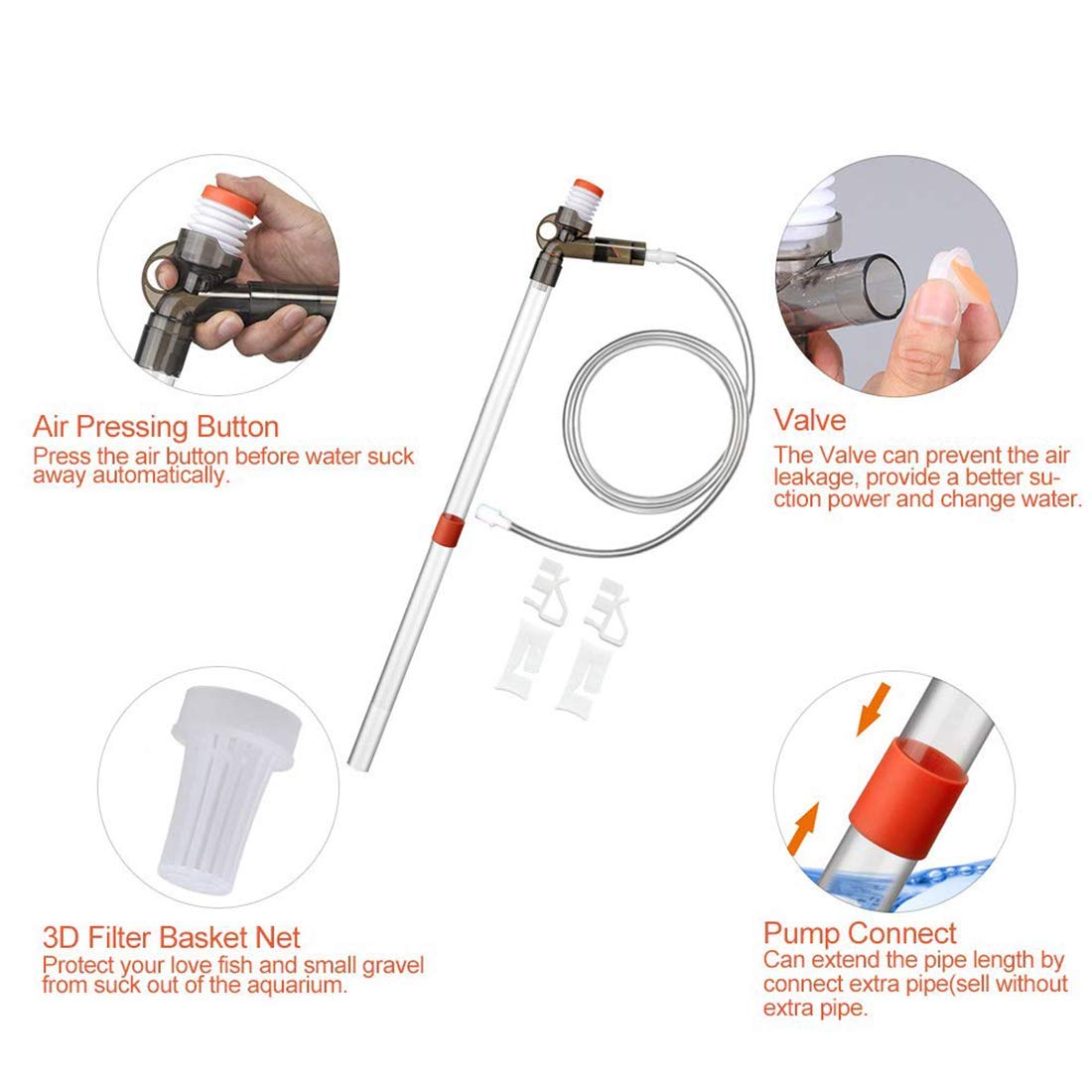 Aquarium Gravel Cleaner Fish Tank Kit Long Nozzle Water Changer BPA Free D202