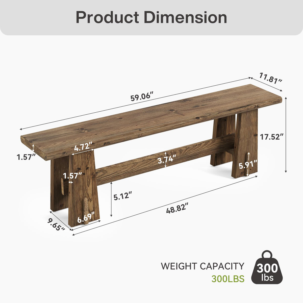 59" Solid Wood Bench S745