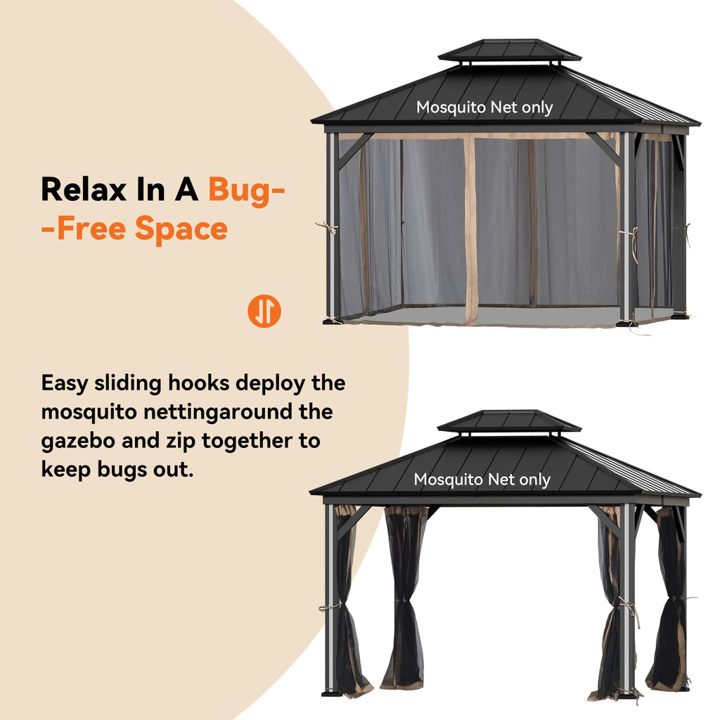 Outdoor Gazebo Mosquito Netting Replacement 4-Panel Sidewalls 11' x 13' P48405
