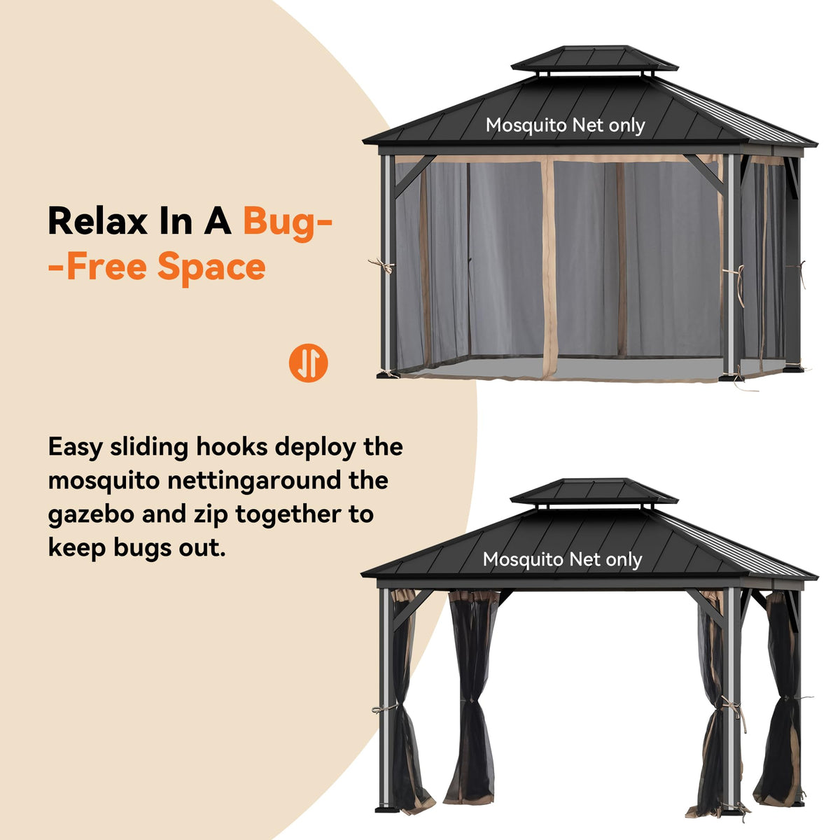 Outdoor Gazebo Mosquito Netting Replacement 4-Panel Sidewalls 11' x 13' P48405
