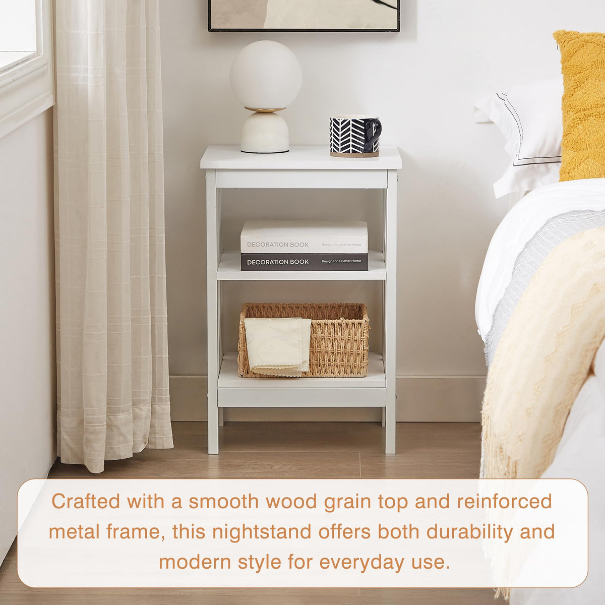 24" Tall 3-Tier Pearl White End Table O18645