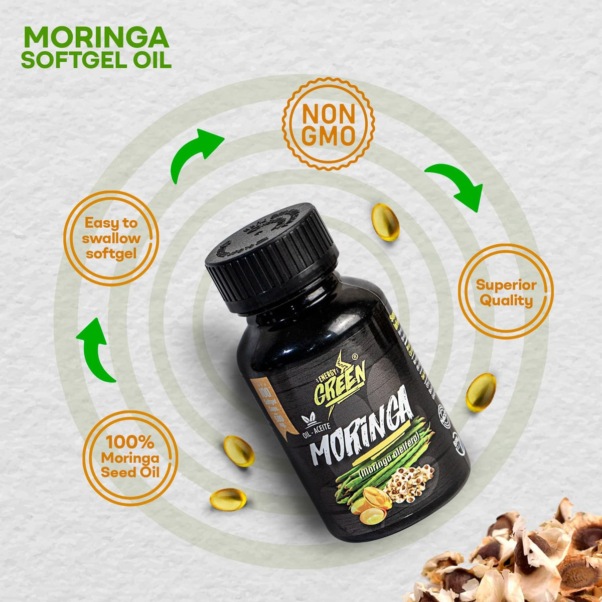 Moringa Seed Oil Softgels, Cold-Pressed, Vegan, 100 Softgels O1843