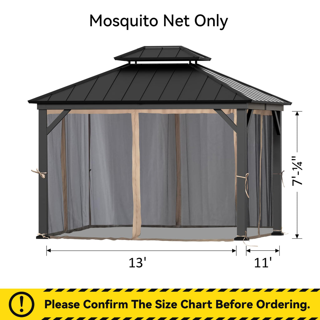 Outdoor Gazebo Mosquito Netting Replacement 4-Panel Sidewalls 11' x 13' P48405