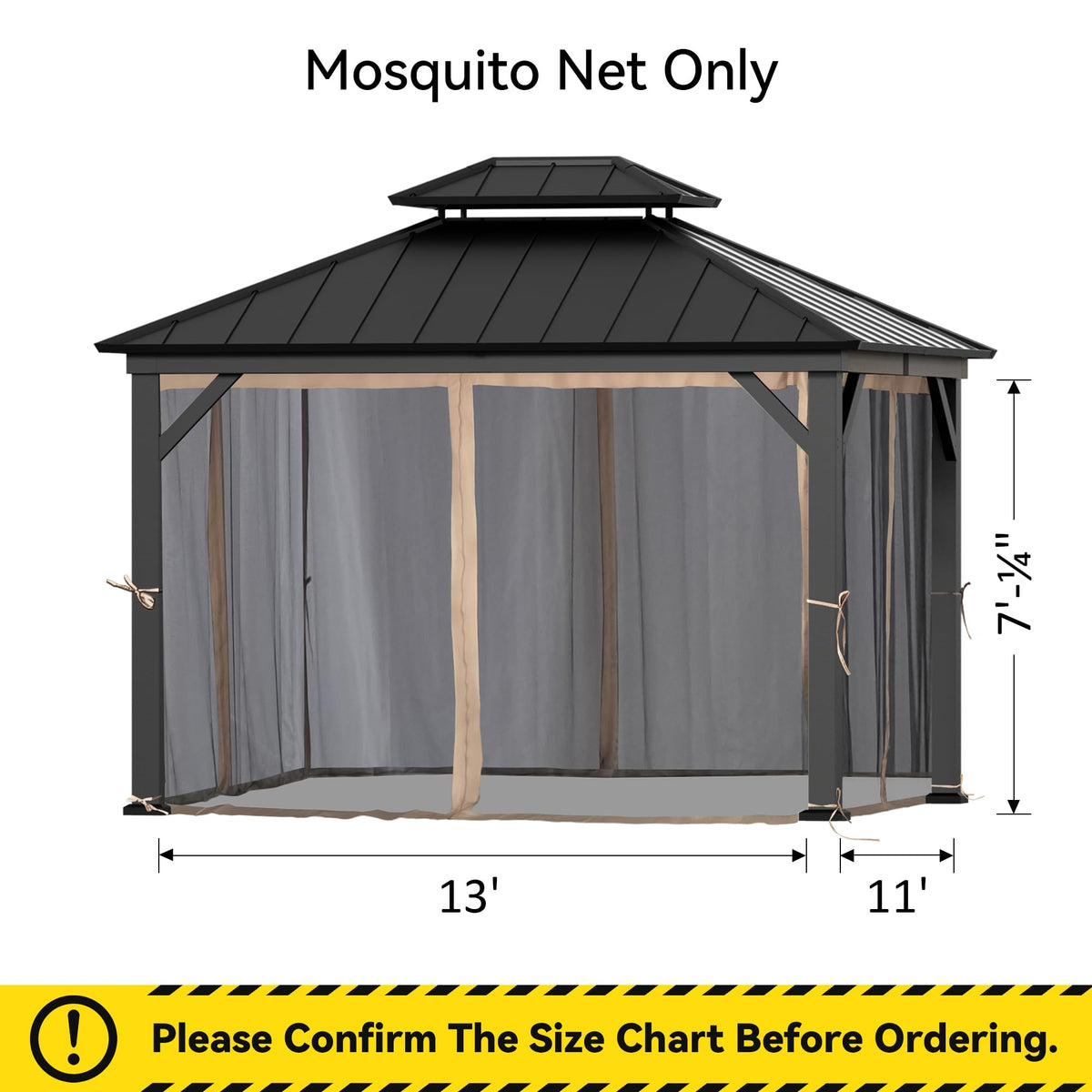 Outdoor Gazebo Mosquito Netting Replacement 4-Panel Sidewalls 11' x 13' P48405