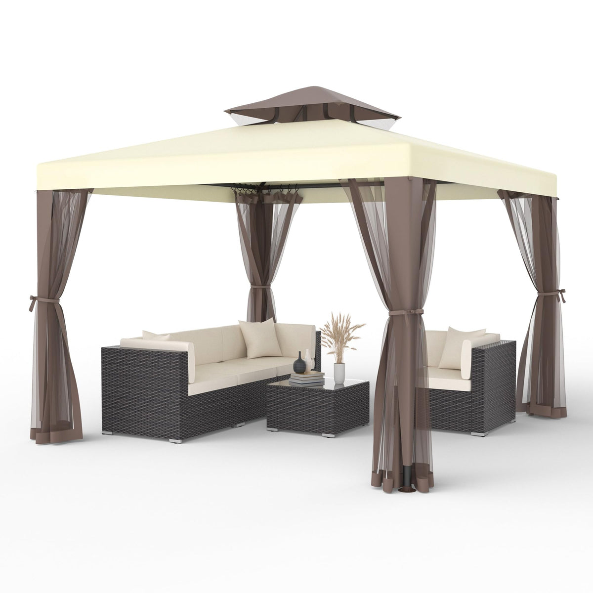10'x10' Waterproof UV-Resistant 2-Tier Canopy Tent with Mosquito Netting L10420