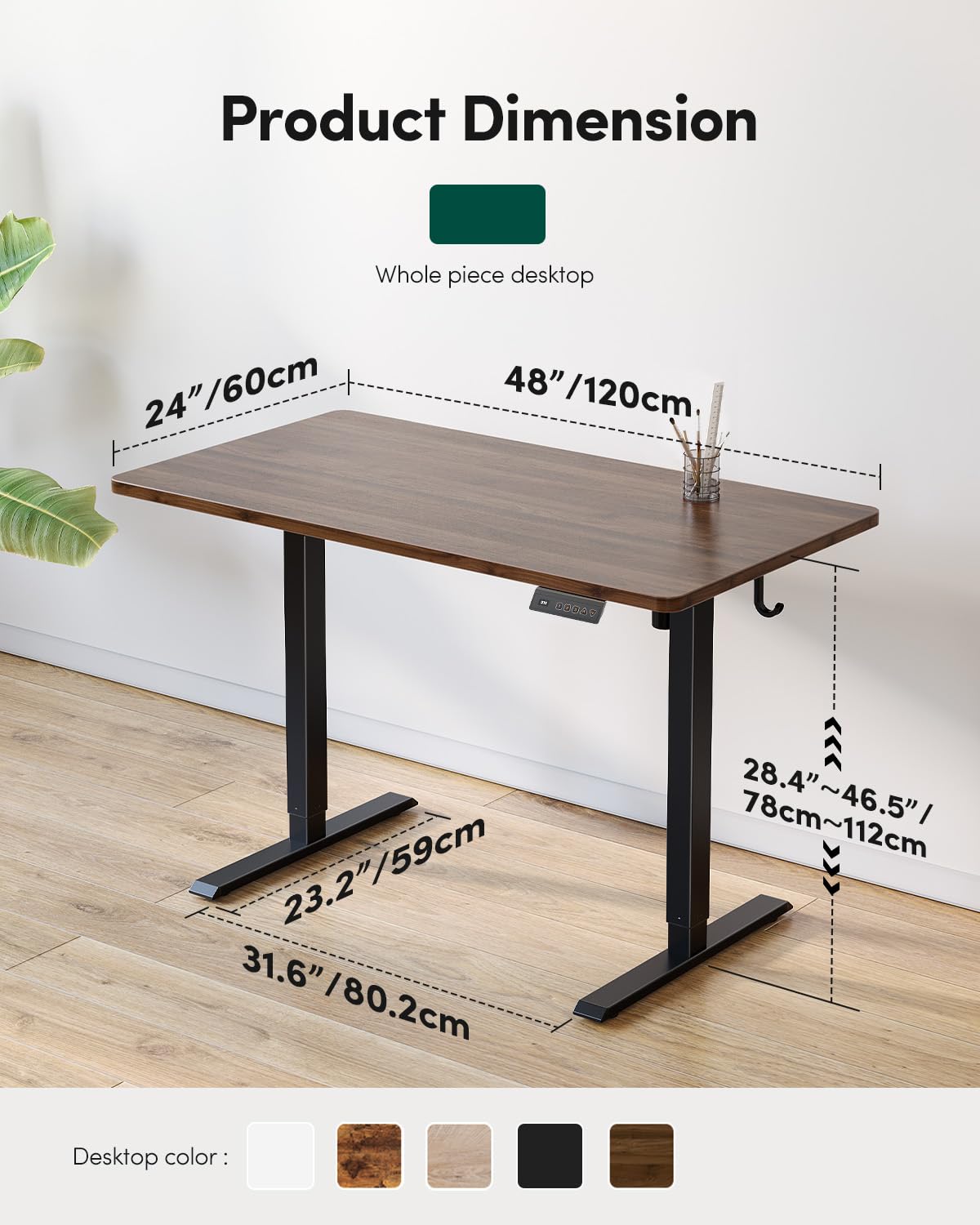 48 x 24 Black Walnut Adjustable Standing Desk O1047
