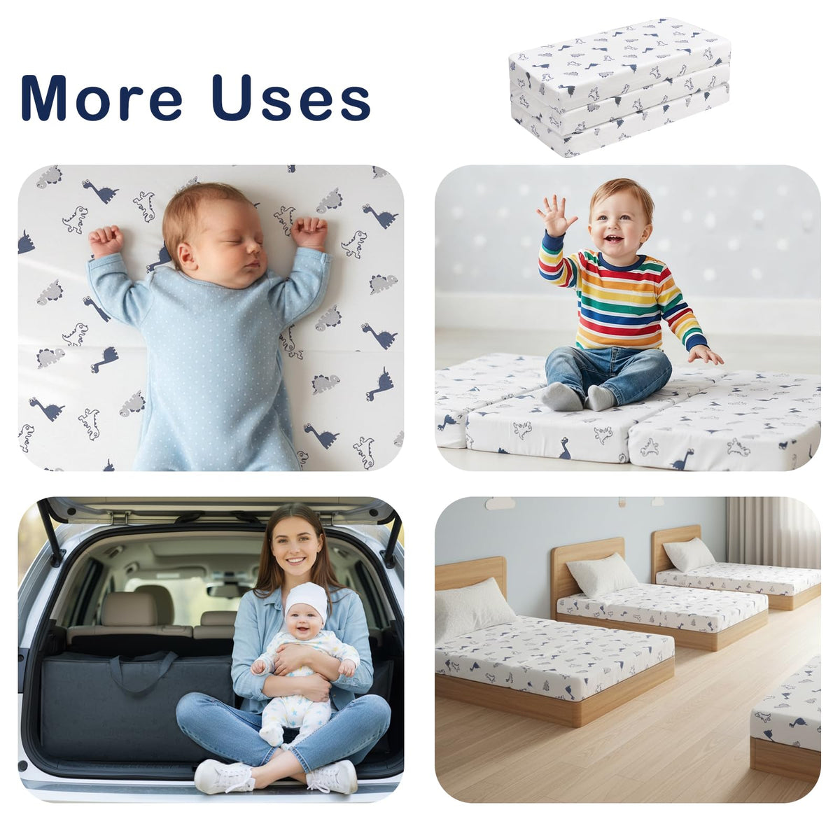 Trifold Pack and Play Mattress 38'' x 26'' x 3'' Memory Foam W4023