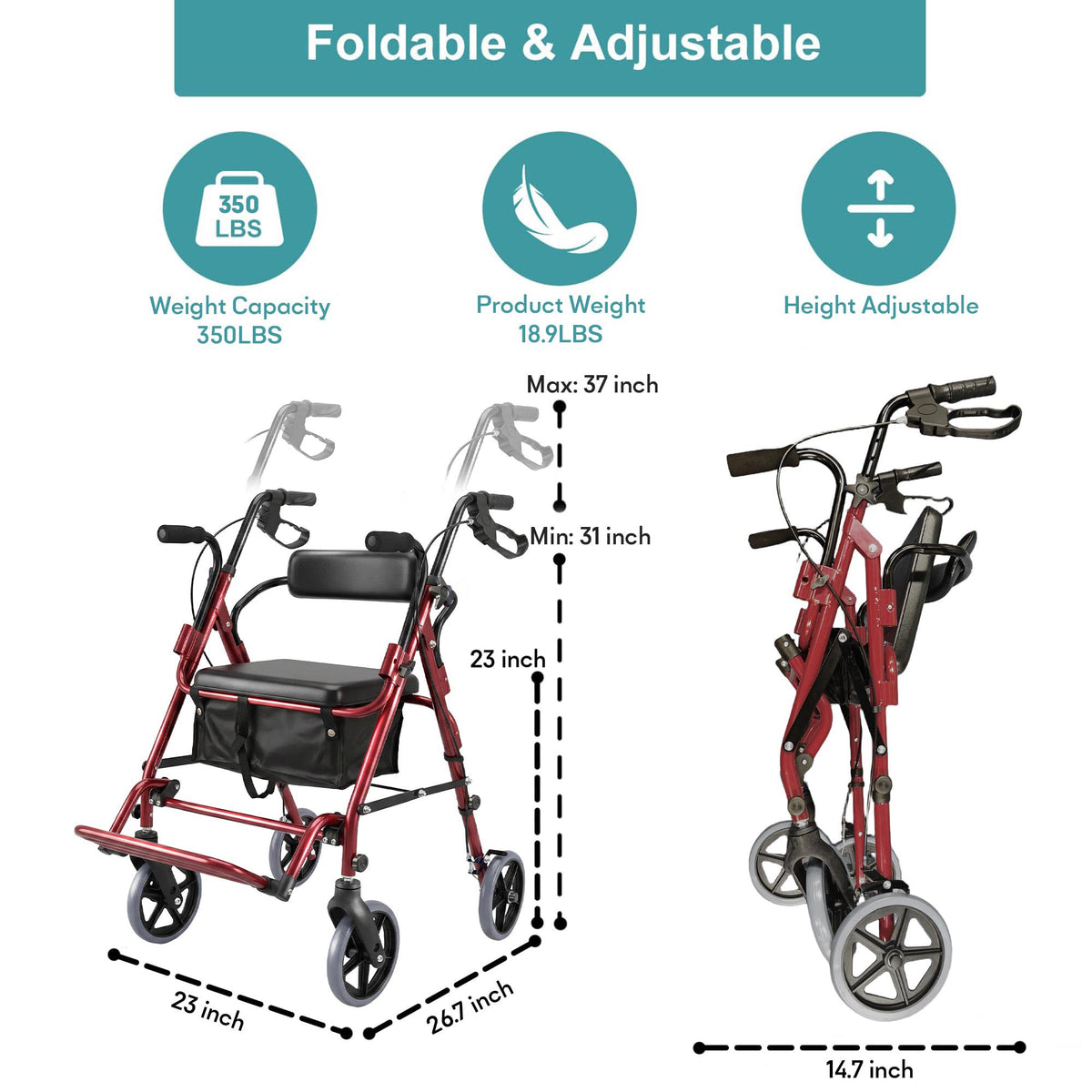 2-in-1 Rollator Walker with Seat B4292