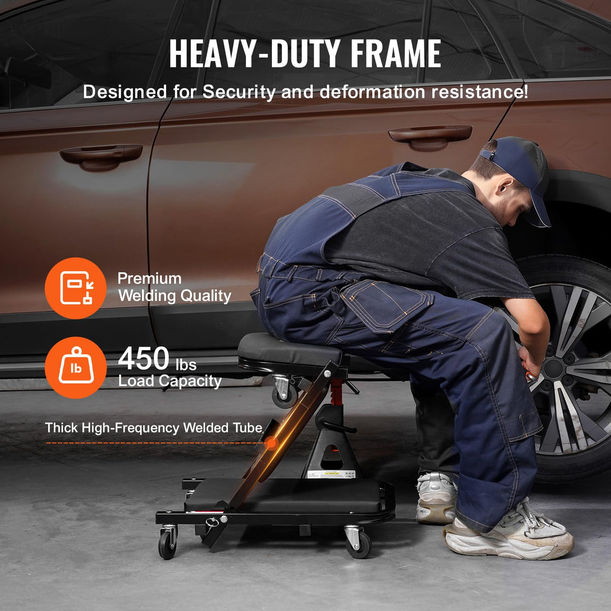 Foldable Rolling Mechanic Creeper with 6 Wheels Padded Seat Q276