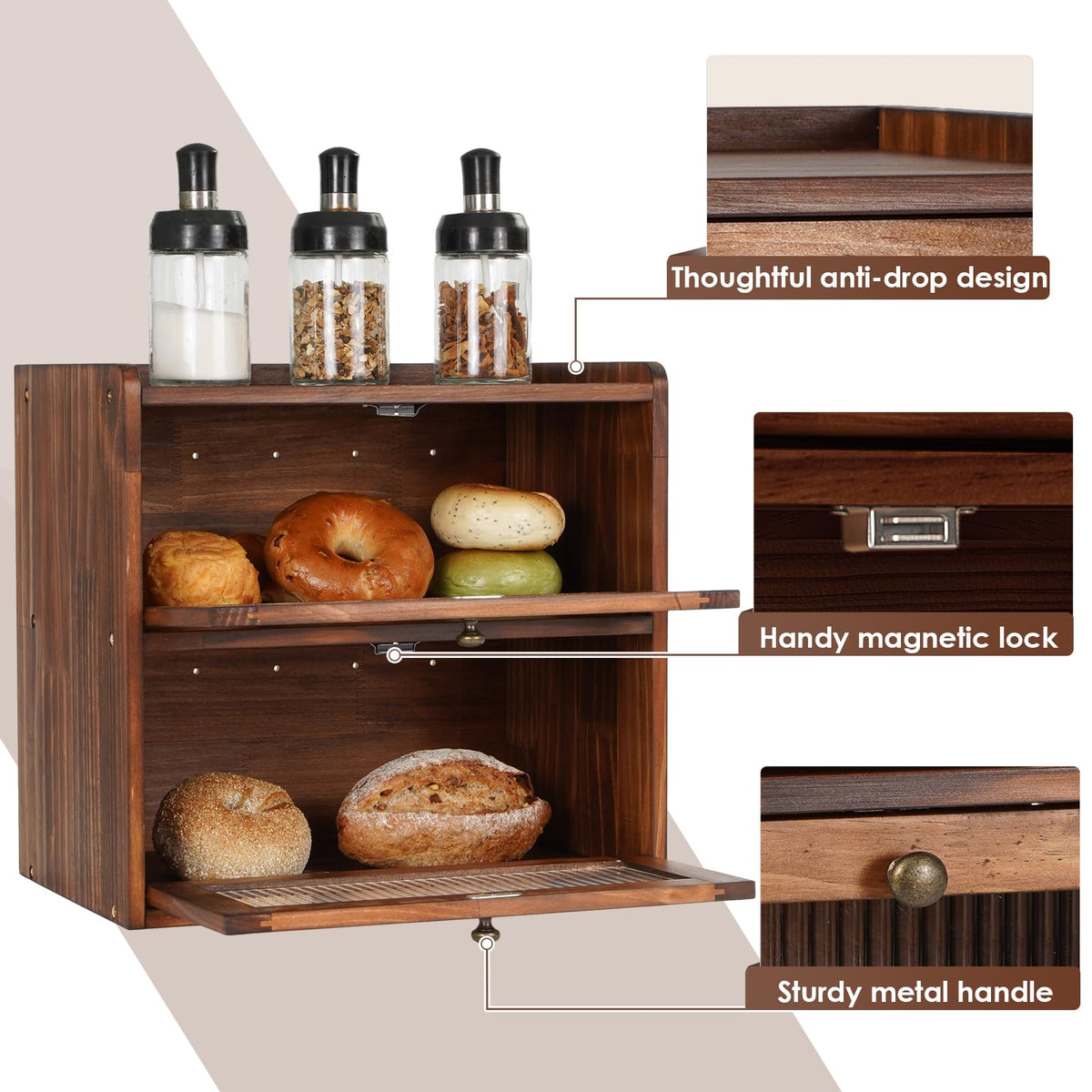 Brown 2 Layer Wooden Bread Box L142