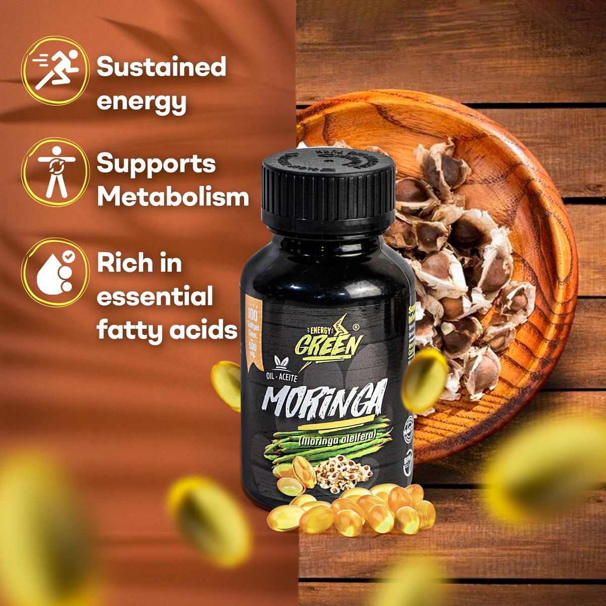 Moringa Seed Oil Softgels, Cold-Pressed, Vegan, 100 Softgels O1843