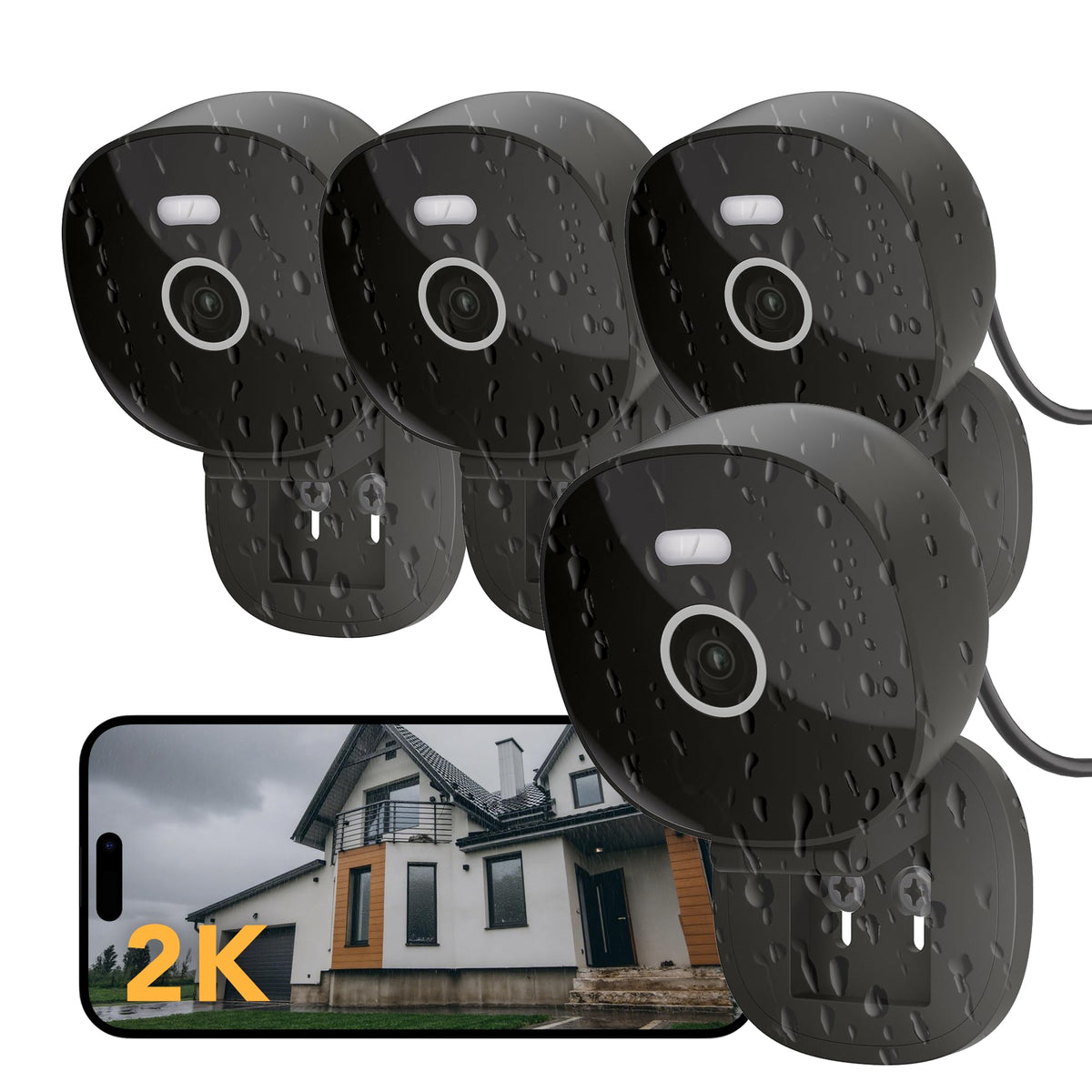 2K Wired Security Camera, Indoor/Outdoor, IP65 Waterproof Color Night Vision, Black K48909