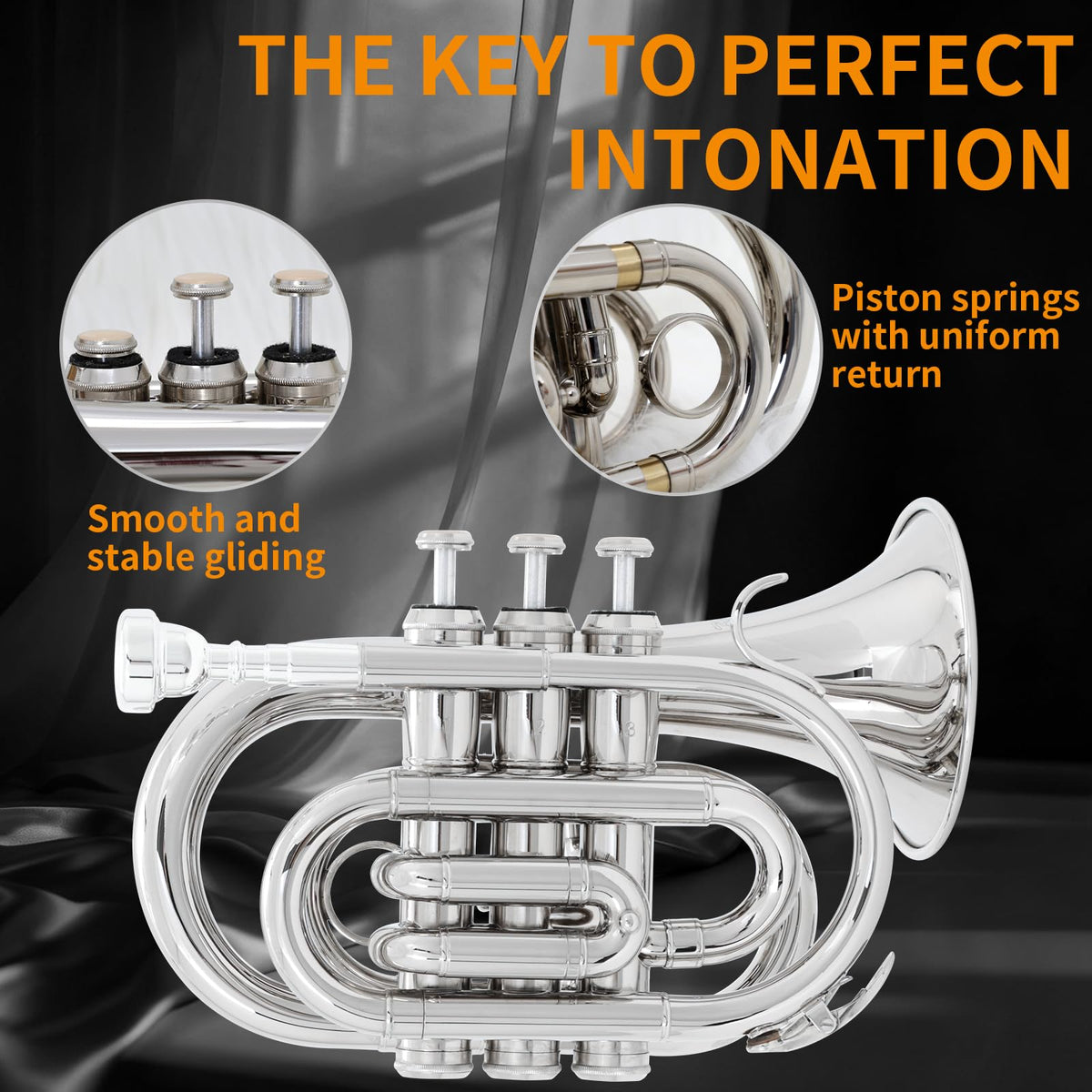 Bb Portable Pocket Trumpet with Case, 7C Mouthpiece and Cleaning Kit Q351