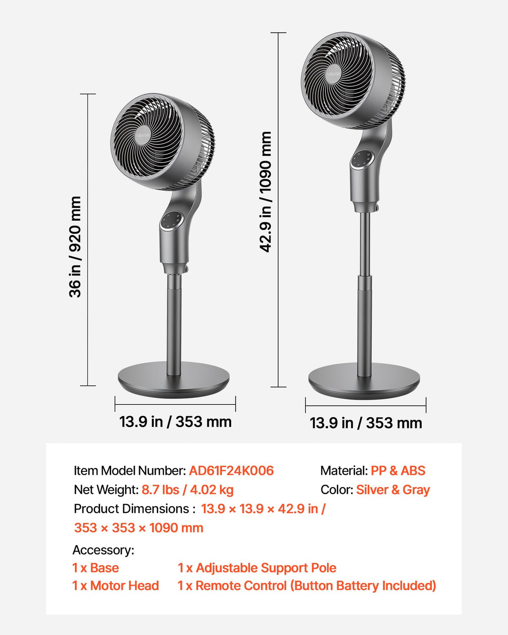 9-Inch Oscillating Pedestal Fan with Remote Control D1177