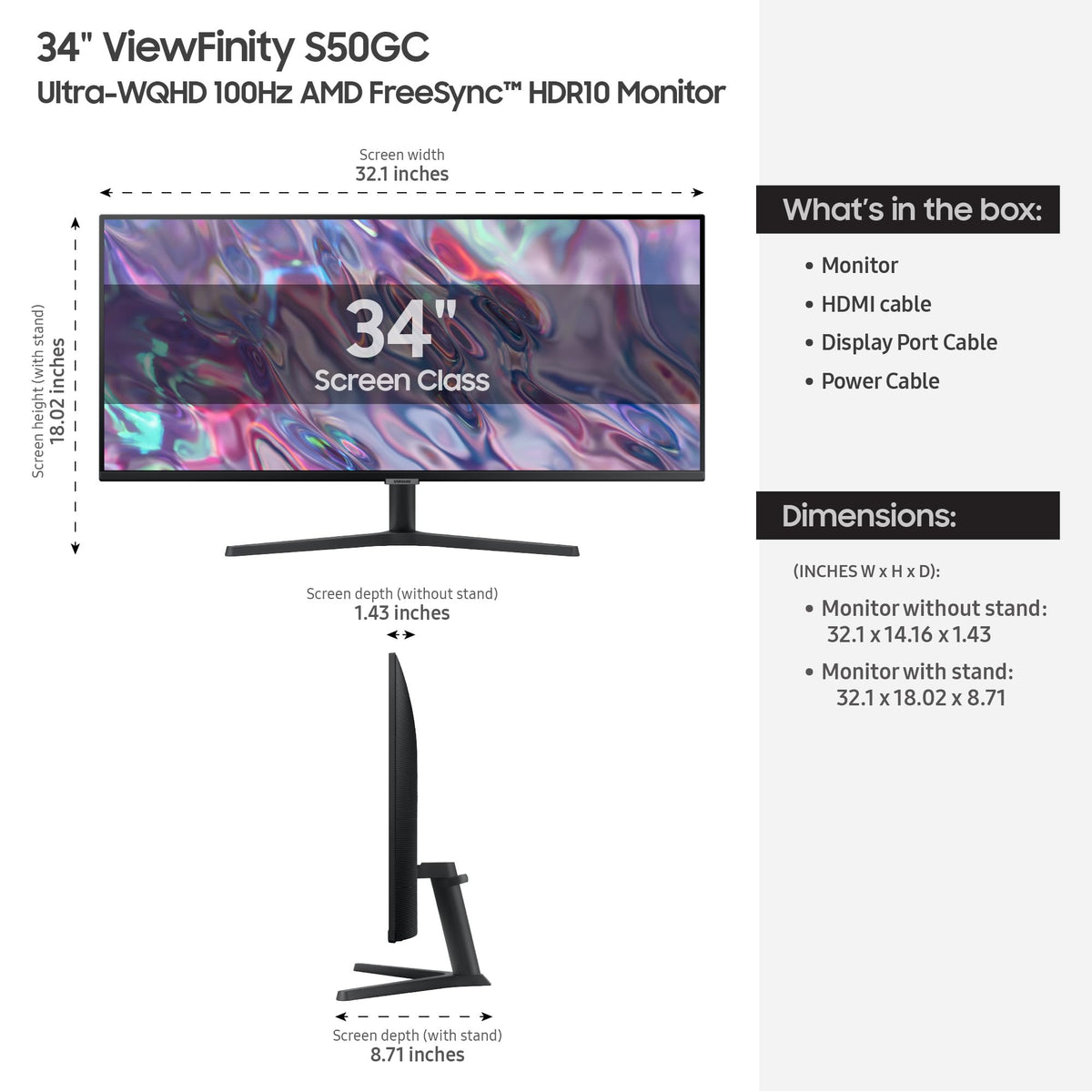 34" Ultra-WQHD 100Hz HDR10 Monitor M20723
