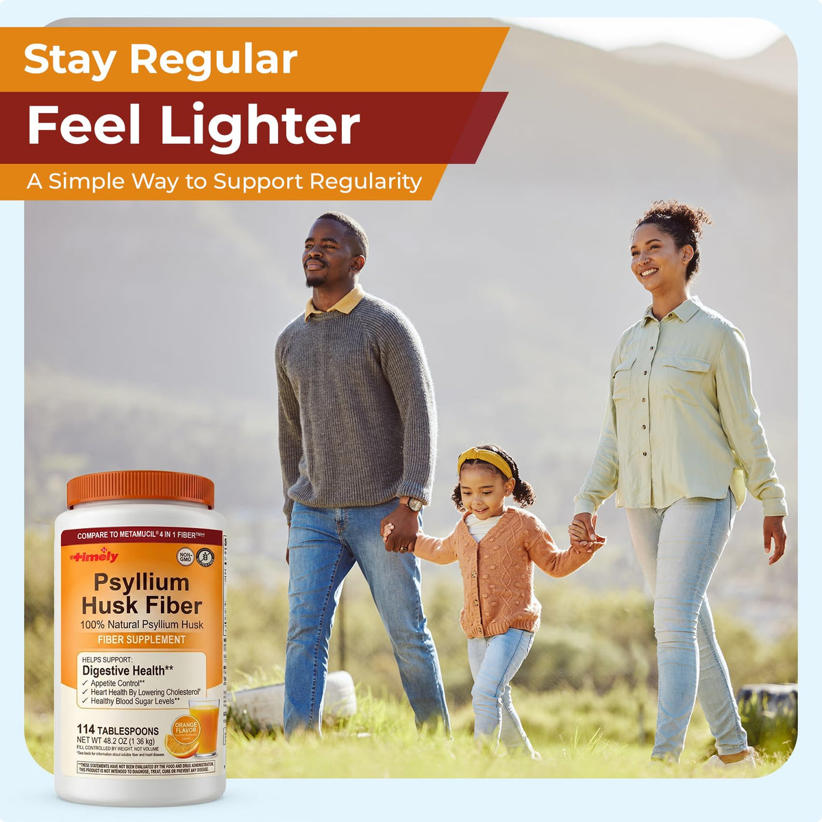 Psyllium Husk Powder Fiber Supplement Orange Flavor 48.2 oz H271780