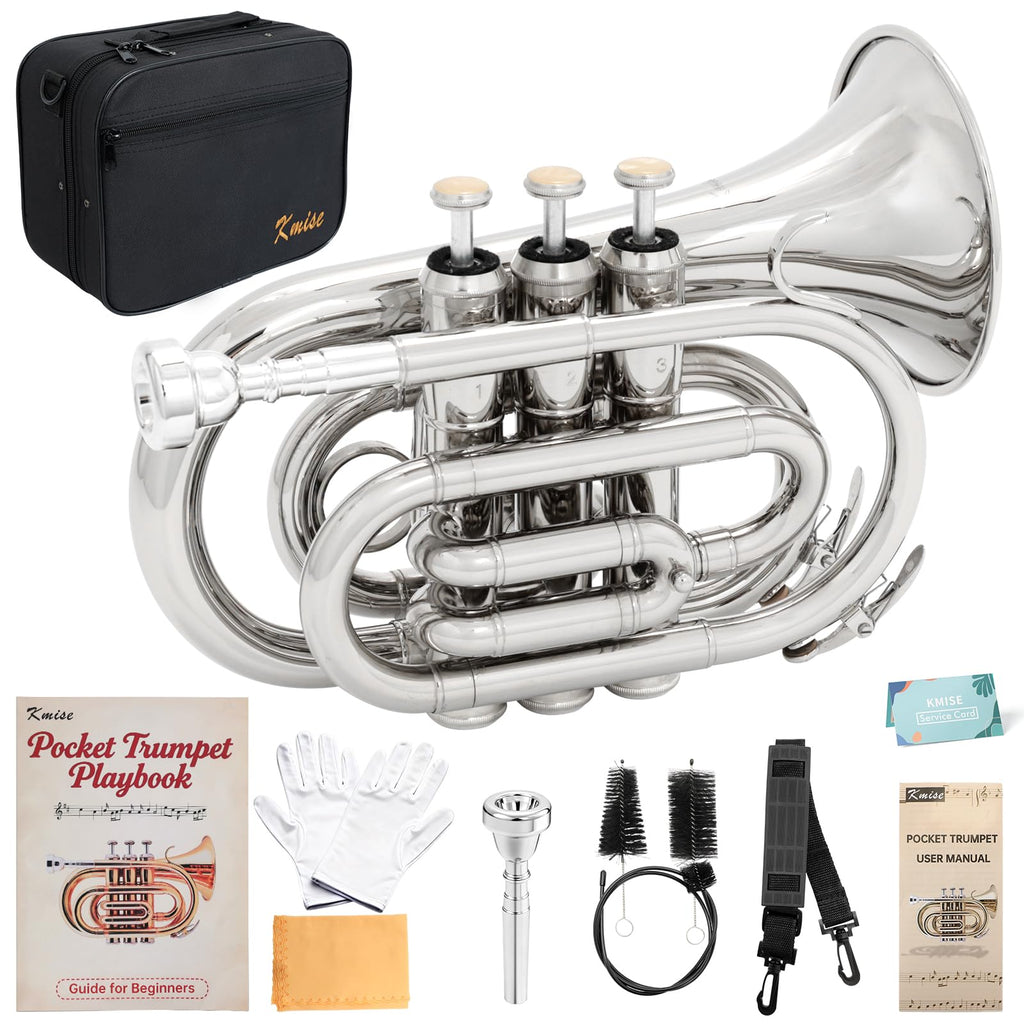 Bb Portable Pocket Trumpet with Case, 7C Mouthpiece and Cleaning Kit Q351