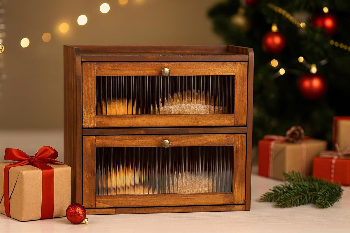 Brown 2 Layer Wooden Bread Box L142