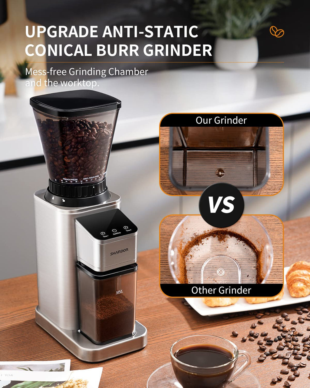 Conical Burr Coffee Bean Grinder, 48 Settings, Silver O99126