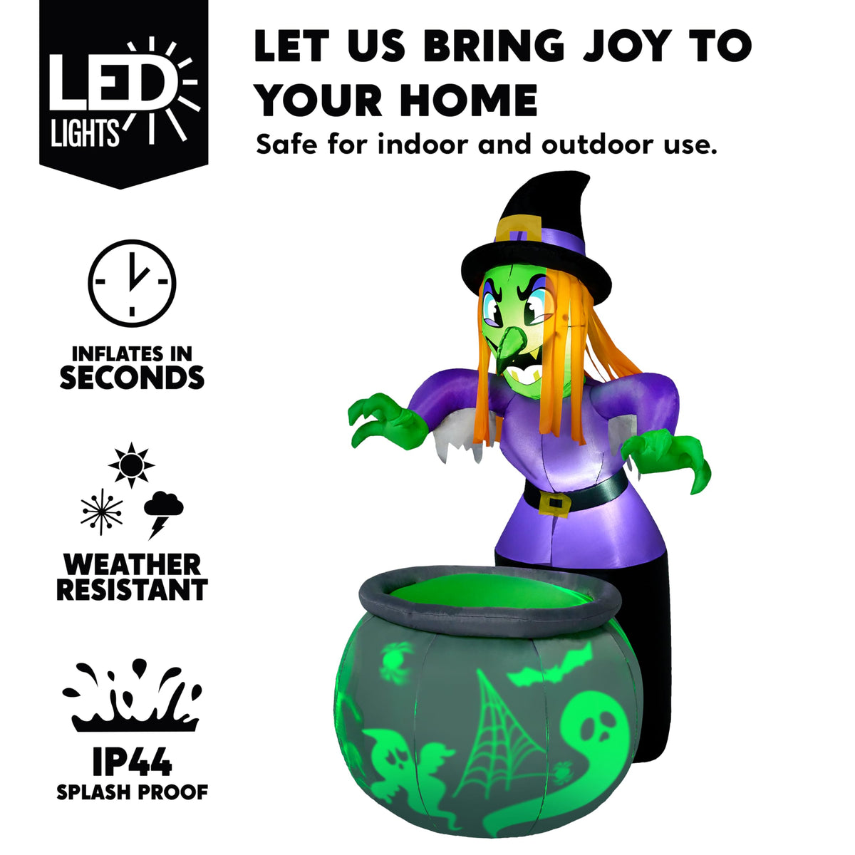 6 Ft Halloween Inflatable Witch and Cauldron Decoration with Green Ghost Light R4670